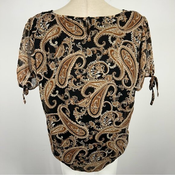 ❤️ TAMARA H. Paisley Print Women's Top - Black and Brown L - Picture 3 of 9